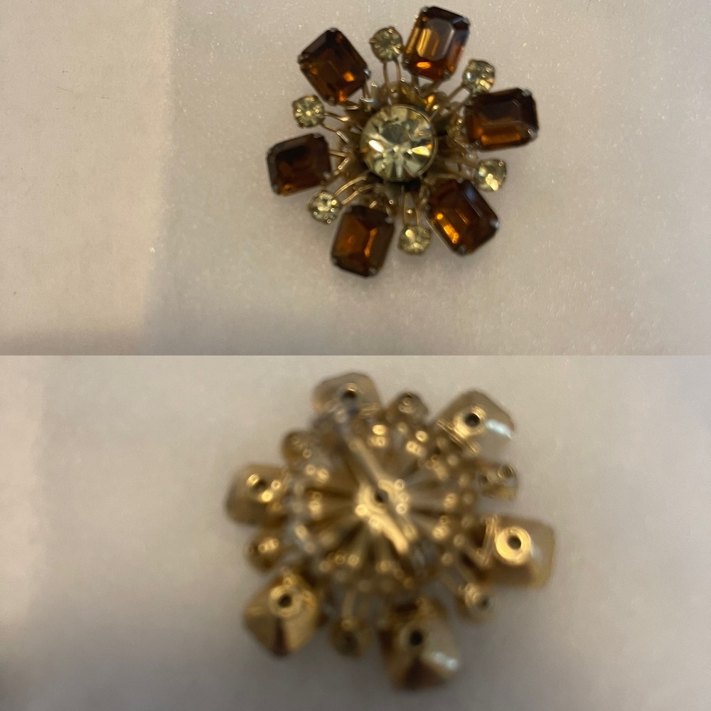 Vintage Brown and clear rhinestone brooch‎ - Picture 3 of 3
